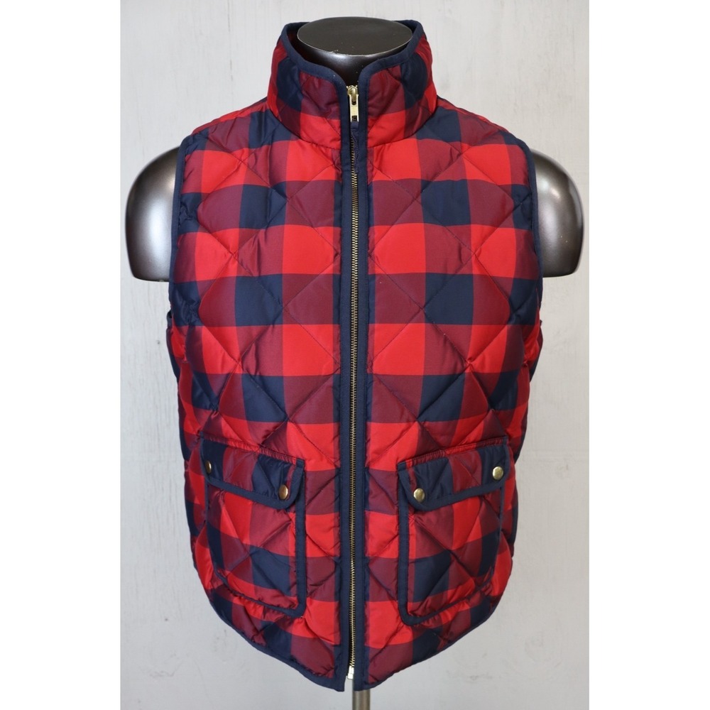 J.Crew Vest Multicolor Plaid Puffer Down Fill Full Zip Womens Size XL